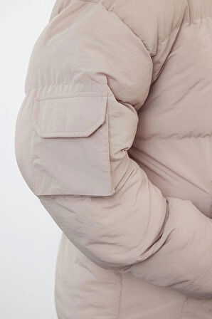 Unisex Moda Şık Relaxed Dik Yaka Standart Düz Astarlı Taslan Relaxed Fit Kışlık Şişme Mont