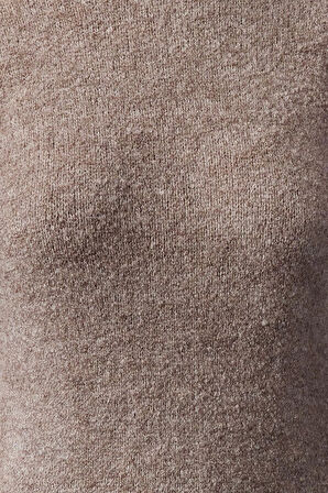 Kadın Moda Şık Midi Boy Bisiklet Yaka Regular Triko Buklet Elbise