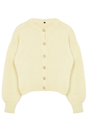 Kadın Moda Şık Regular Bisiklet Yaka Regular Buklet Triko Hırka