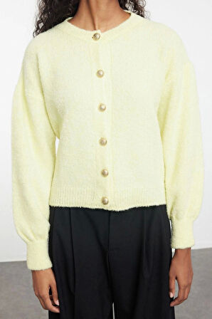 Kadın Moda Şık Regular Bisiklet Yaka Regular Buklet Triko Hırka