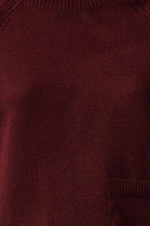 Kadın Moda Şık Dik Yaka Standart Kol Regular Cep Detaylı Yumuşak Dokulu Triko Kazak