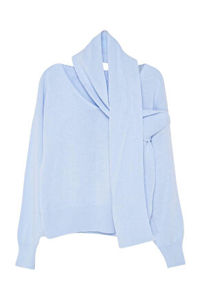 Kadın Moda Şık V Yaka Standart Kol Regular Atkılı Triko Kazak