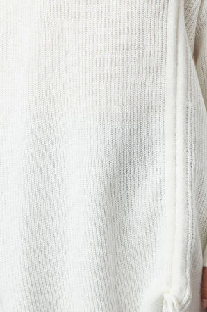 Kadın Tesettür Moda Şık Regular Dik Yaka Uzun Kol Düz Selanik Örgü Büzgü Detaylı Triko Kazak