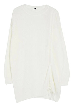 Kadın Tesettür Moda Şık Regular Dik Yaka Uzun Kol Düz Selanik Örgü Büzgü Detaylı Triko Kazak