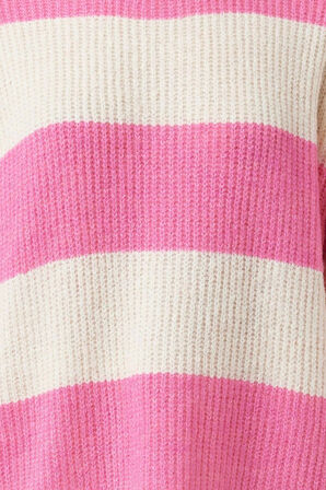 Kadın Tesettür Moda Regular Bisiklet Yaka Uzun Kol Çizgili Yumuşak Dokulu Selanik Örgü Triko Kazak