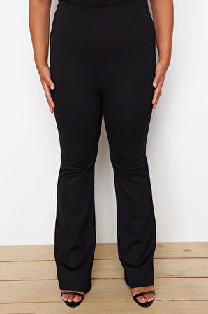 Kadın Moda Büyük Beden İspanyol Paça Regular Boy Örme İnceltici Yüksek Bel Flare Pantolon