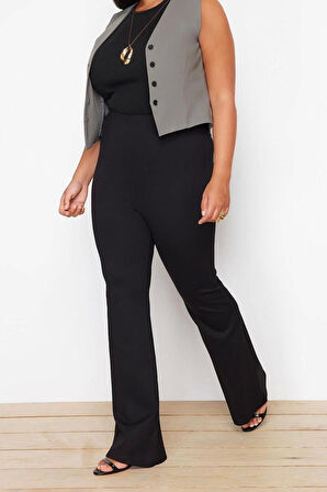 Kadın Moda Büyük Beden İspanyol Paça Regular Boy Örme İnceltici Yüksek Bel Flare Pantolon