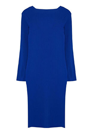 Yeni Fit Casual Günlük Fitilli Triko Kare Yaka Uzun Kol Bodycone Midi Boy Büyük Beden Elbise