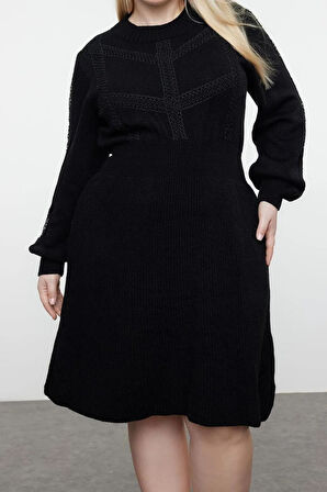 Yeni Rahat Casual Günlük Örgü Triko Bisiklet Yaka Uzun Kol A-Line Mini Boy Büyük Beden Elbise