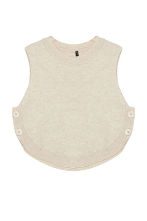 Kadın Moda Şık Bisiklet Yaka Standart Kol Crop Yumuşak Dokulu Düğmeli Triko Süveter