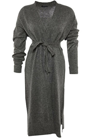 Kadın Büyük Beden Moda Şık Uzun V Yaka Uzun Kol Düz Oversize Triko Hırka