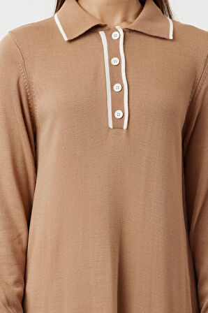 Yeni Rahat Casual Günlük Tek Plaka Triko Bisiklet Yaka Uzun Kol Shift Maxi Boy Tesettür Elbise