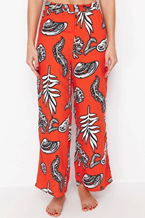 Kadın Yeni Moda İspanyol Paça Regular Boy Dokuma Çiçek Desenli Pantolon