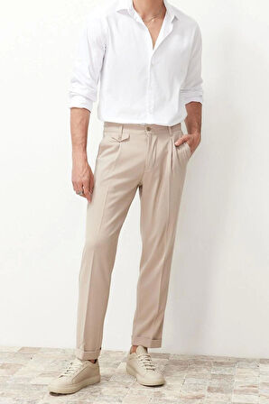 Erkek Yeni Moda Boru Paça Regular Boy Dokuma İtalyan Kesim Pileli Kumaş Pantolon