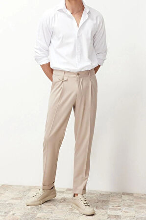 Erkek Yeni Moda Boru Paça Regular Boy Dokuma İtalyan Kesim Pileli Kumaş Pantolon