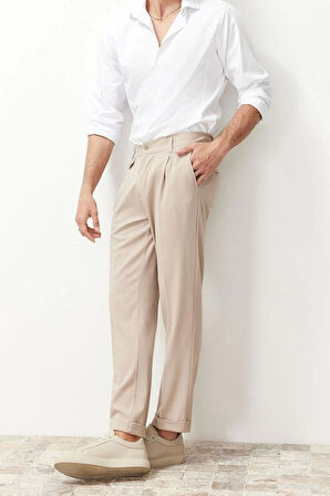 Erkek Yeni Moda Boru Paça Regular Boy Dokuma İtalyan Kesim Pileli Kumaş Pantolon