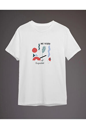 Yeni Sezon Regular %100 Pamuk Bisiklet Yaka Kısa Kol Geometrik Desenli Günlük T-Shirt