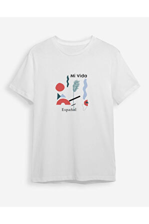 Yeni Sezon Regular %100 Pamuk Bisiklet Yaka Kısa Kol Geometrik Desenli Günlük T-Shirt