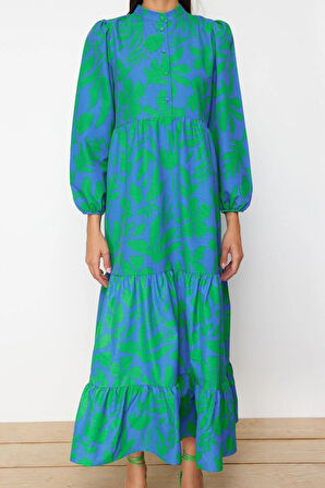 Yeni Regular Casual Günlük Terrycotton Dokuma Bisiklet Yaka Uzun Kol A-Line Maxi Boy Tesettür Elbise