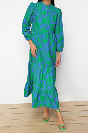 Yeni Regular Casual Günlük Terrycotton Dokuma Bisiklet Yaka Uzun Kol A-Line Maxi Boy Tesettür Elbise