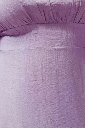 Kadın Moda Şık Büyük Beden Maxi Boy Kare Yaka Relaxed Balon Kol Dokuma Elbise