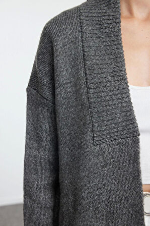 Kadın Moda Şık Midi Şal Yaka Oversize Geniş Kalıp Yumuşak Dokulu Triko Hırka