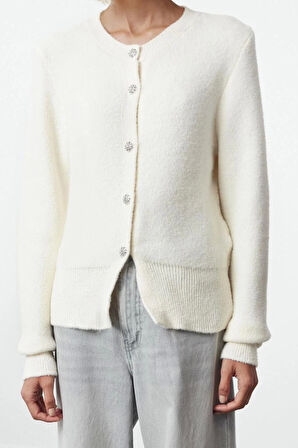 Kadın Moda Şık Regular Bisiklet Yaka Regular Ekstra Yumuşak Dokulu Triko Hırka