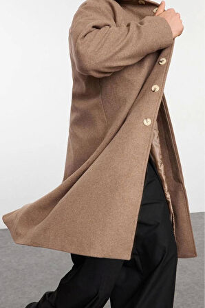 Unisex Moda Şık Regular Gömlek Yaka Uzun Düz Astarsız Regular Fit Yün Karışımlı Kaşe Kışlık Kaban