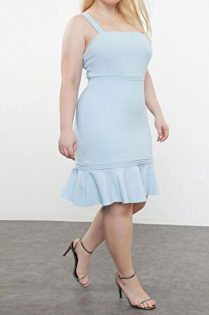 Yeni Fit Casual Günlük Finike Dokuma Kare Yaka Truvakar Kol Kol Bodycone Mini Boy Büyük Beden Elbise