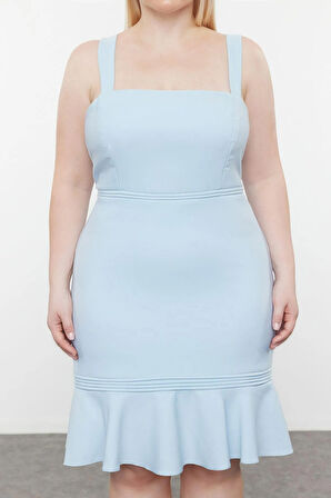 Yeni Fit Casual Günlük Finike Dokuma Kare Yaka Truvakar Kol Kol Bodycone Mini Boy Büyük Beden Elbise