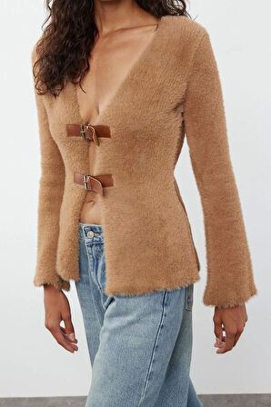 Kadın Moda Şık Regular V Yaka Regular Kapamalı Triko Hırka