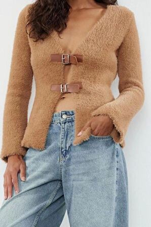 Kadın Moda Şık Regular V Yaka Regular Kapamalı Triko Hırka