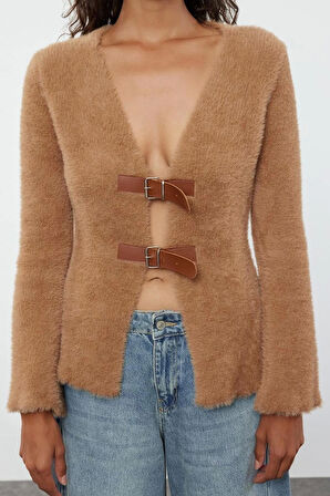 Kadın Moda Şık Regular V Yaka Regular Kapamalı Triko Hırka