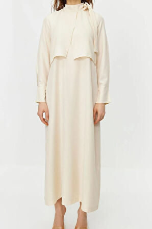 Yeni Regular Günlük Terryviskon Dokuma Boyundan Bağlamalı Uzun Kol A-Line Maxi Boy Tesettür Elbise