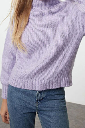 Kadın Moda Şık Dik Yaka Standart Kol Regular Geniş Kalıp Yumuşak Dokulu Basic Triko Kazak