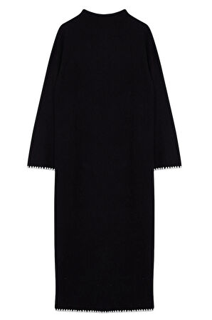 Kadın Moda Şık Tesettür Maxi Boy Bisiklet Yaka Relaxed Dikiş Detaylı Uzun Triko Elbise