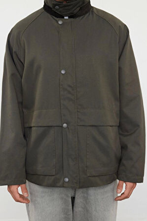 Unisex Moda Şık Regular Ceket Yaka Standart Düz Astarlı Regular Fit Kadife Yaka Detaylı Mont