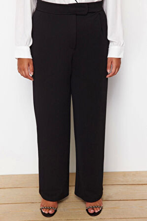 Kadın Yeni Moda Büyük Beden Geniş Paça Uzun Boy Örme Kemeri Cırtlı Pileli Wide Leg Örme Pantolon