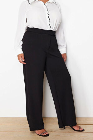 Kadın Yeni Moda Büyük Beden Geniş Paça Uzun Boy Örme Kemeri Cırtlı Pileli Wide Leg Örme Pantolon