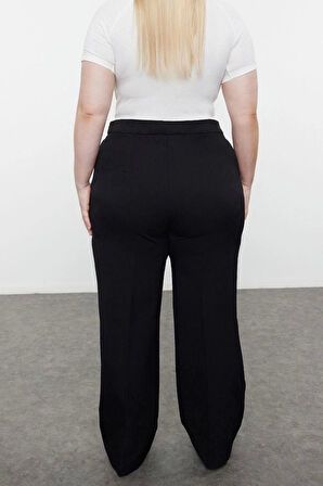 Kadın Yeni Moda Büyük Beden Geniş Paça Uzun Boy Dokuma Wide Leg Geniş Paça Etiketli Kumaş Pantolon