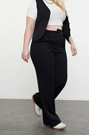 Kadın Yeni Moda Büyük Beden Geniş Paça Uzun Boy Dokuma Wide Leg Geniş Paça Etiketli Kumaş Pantolon