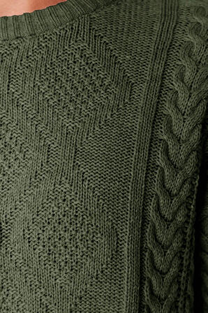 Erkek Moda Şık Regular Bisiklet Yaka Uzun Kol Saç Örgü Oversize Triko Kazak