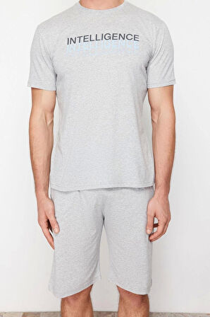Erkek Pamuk Polyester Düğmeli Yaka Kısa Kol Regular Fit Bisiklet Yaka Örme Şortlu Pijama Takımı