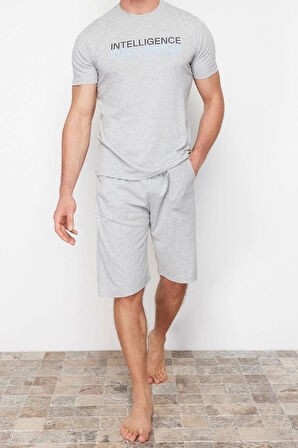Erkek Pamuk Polyester Düğmeli Yaka Kısa Kol Regular Fit Bisiklet Yaka Örme Şortlu Pijama Takımı