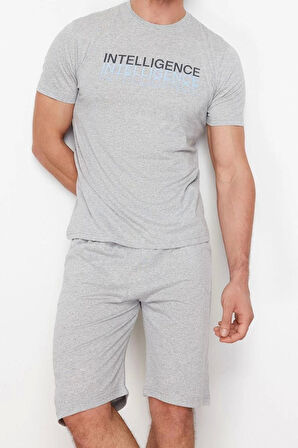 Erkek Pamuk Polyester Düğmeli Yaka Kısa Kol Regular Fit Bisiklet Yaka Örme Şortlu Pijama Takımı