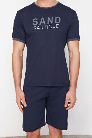 Erkek Pamuk Polyester Düğmeli Yaka Kısa Kol Bisiklet Yaka Regular Fit Örme Şortlu Pijama Takımı