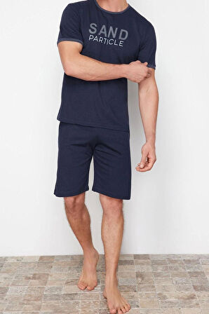 Erkek Pamuk Polyester Düğmeli Yaka Kısa Kol Bisiklet Yaka Regular Fit Örme Şortlu Pijama Takımı