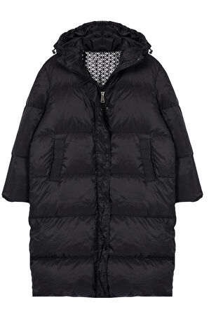 Kadın Moda Şık Oversize Kapüşonlu Yaka Uzun Düz Astarlı Kaz Tüylü Su İticili Uzun Şişme Mont