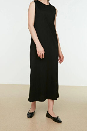 Yeni Regular Casual Günlük Süprem Örme Bisiklet Yaka Kolsuz Kol Basic Maxi Boy Tesettür Elbise