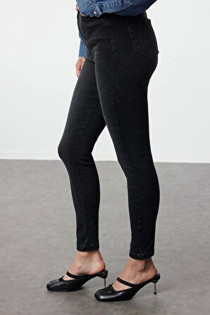 Kadın Moda Şık Kot Pantolon Dar Paça Regular Boy Denim Mavi Yüksek Bel Skinny Jeans